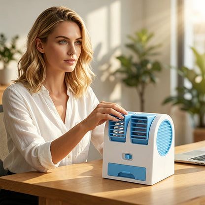 🌬️Portable Dual-Outlet Fan with Ice Drawer– Ultra Quiet Cooling 🔥🌬️