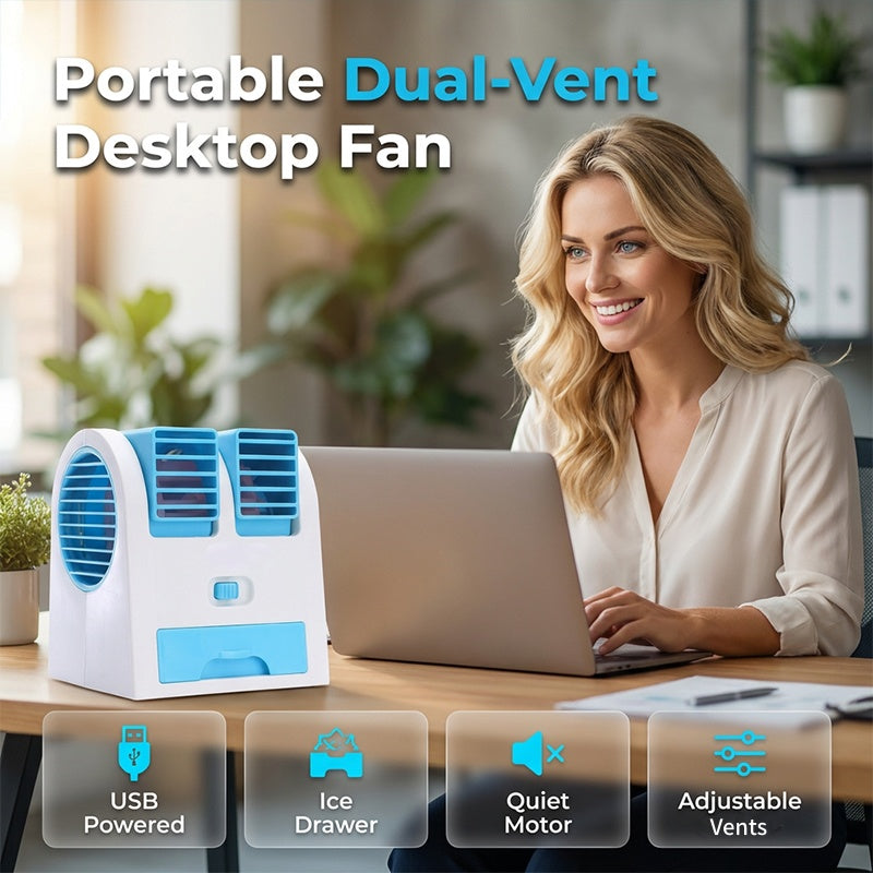 🌬️Portable Dual-Outlet Fan with Ice Drawer– Ultra Quiet Cooling 🔥🌬️