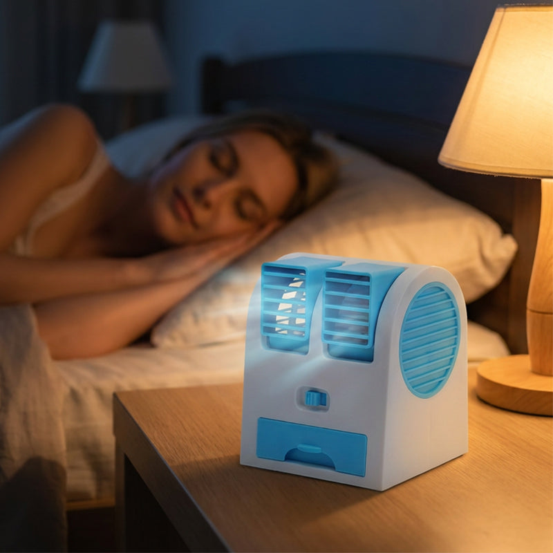 🌬️Portable Dual-Outlet Fan with Ice Drawer– Ultra Quiet Cooling 🔥🌬️