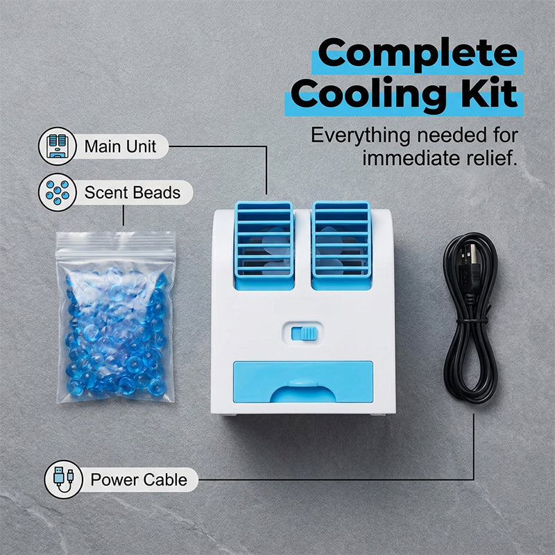 🌬️Portable Dual-Outlet Fan with Ice Drawer– Ultra Quiet Cooling 🔥🌬️