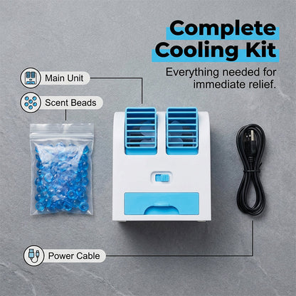 🌬️Portable Dual-Outlet Fan with Ice Drawer– Ultra Quiet Cooling 🔥🌬️
