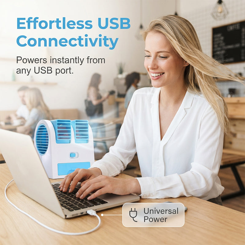 🌬️Portable Dual-Outlet Fan with Ice Drawer– Ultra Quiet Cooling 🔥🌬️