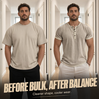 👕Men's Short Sleeve Breathable Henley Shirt– Breathable Textured Top With Contrast Trim✨