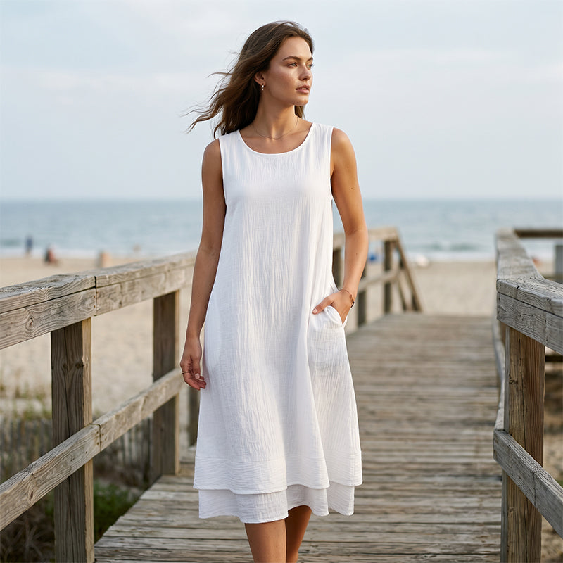 👗☀️Damen Sommer Ärmelloses Stufenkleid – Müheloser & Luftiger Style🔥