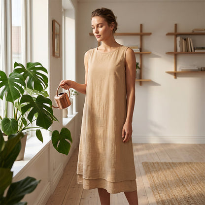 👗☀️Damen Sommer Ärmelloses Stufenkleid – Müheloser & Luftiger Style🔥