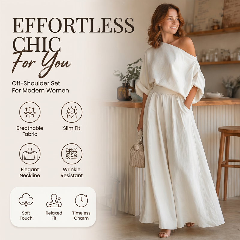 👗✨Women's Off-Shoulder Top And Wide-Leg Pants Set– Chic, Flowy & Effortless🌸