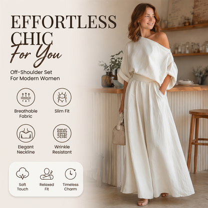👗✨Women's Off-Shoulder Top And Wide-Leg Pants Set– Chic, Flowy & Effortless🌸