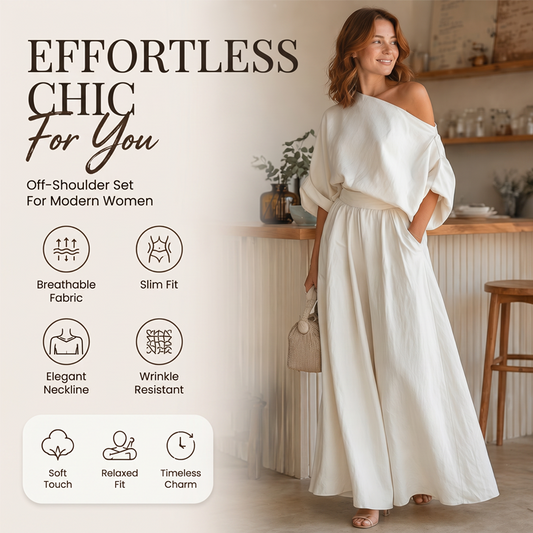 👗✨Women's Off-Shoulder Top And Wide-Leg Pants Set– Chic, Flowy & Effortless🌸