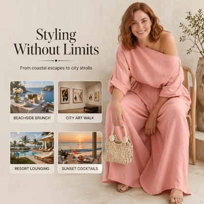 👗✨Women's Off-Shoulder Top And Wide-Leg Pants Set– Chic, Flowy & Effortless🌸