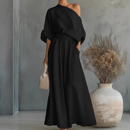 👗✨Women's Off-Shoulder Top And Wide-Leg Pants Set– Chic, Flowy & Effortless🌸