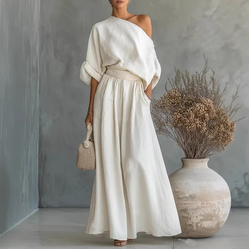 👗✨Women's Off-Shoulder Top And Wide-Leg Pants Set– Chic, Flowy & Effortless🌸
