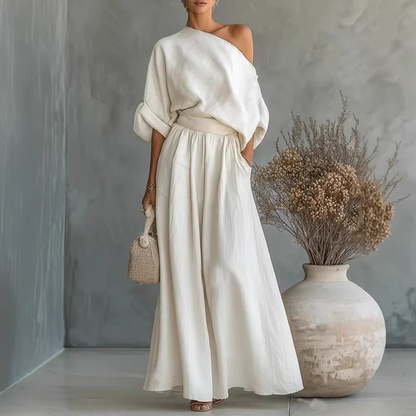 👗✨Women's Off-Shoulder Top And Wide-Leg Pants Set– Chic, Flowy & Effortless🌸