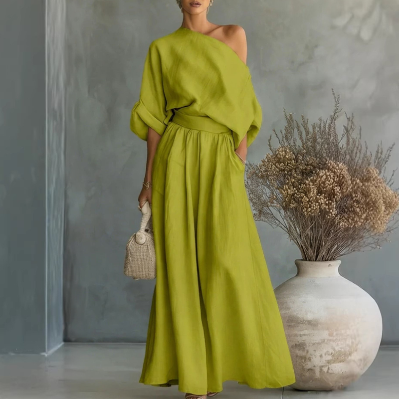 👗✨Women's Off-Shoulder Top And Wide-Leg Pants Set– Chic, Flowy & Effortless🌸