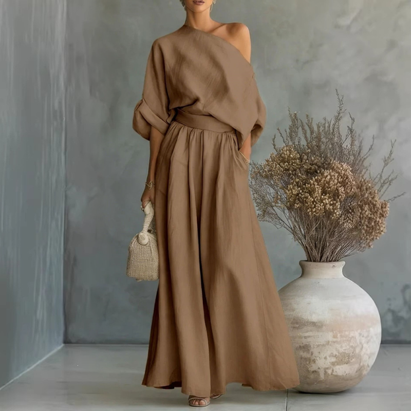 👗✨Women's Off-Shoulder Top And Wide-Leg Pants Set– Chic, Flowy & Effortless🌸