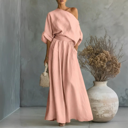 👗✨Women's Off-Shoulder Top And Wide-Leg Pants Set– Chic, Flowy & Effortless🌸