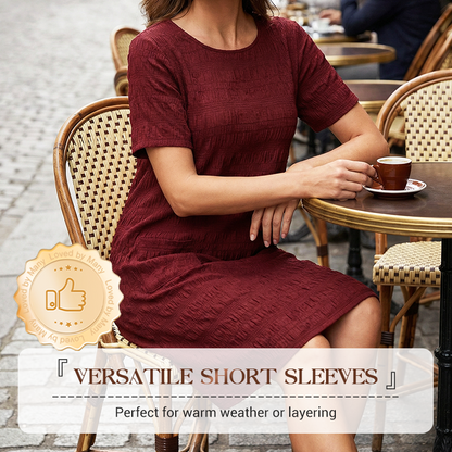 ⌛Zeitlich begrenztes Angebot👗 Damen Rundhals-Kleid mit Textur, knielang – gemacht für den Alltag✨