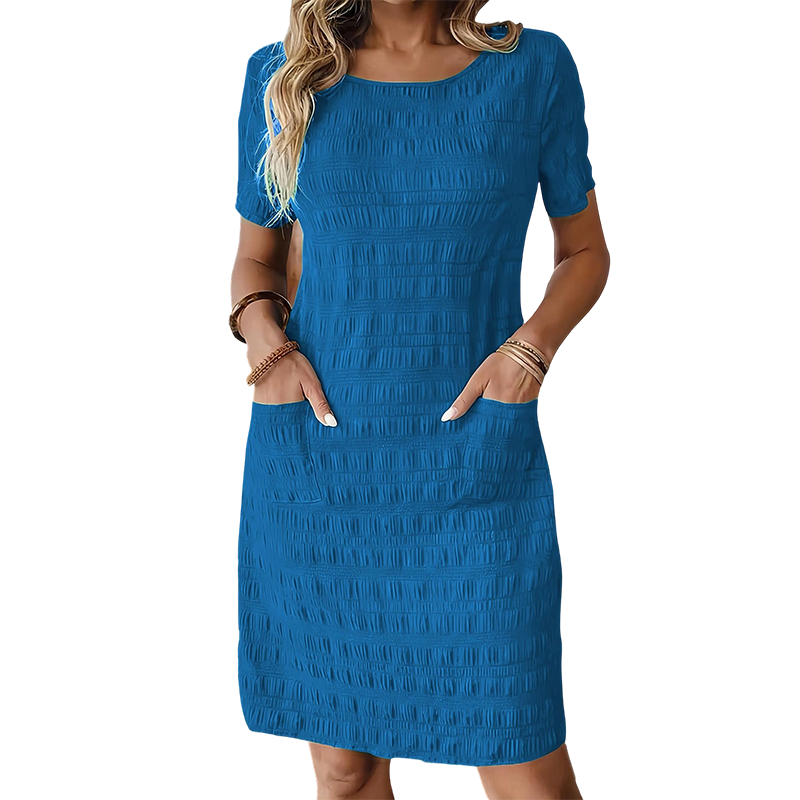 ⌛Zeitlich begrenztes Angebot👗 Damen Rundhals-Kleid mit Textur, knielang – gemacht für den Alltag✨