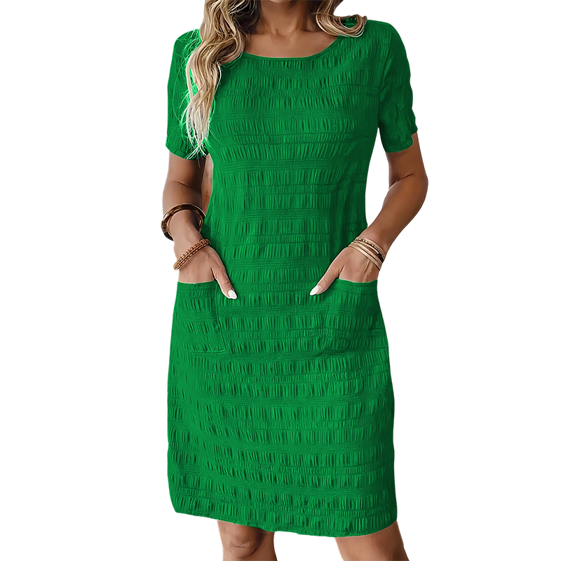 ⌛Zeitlich begrenztes Angebot👗 Damen Rundhals-Kleid mit Textur, knielang – gemacht für den Alltag✨