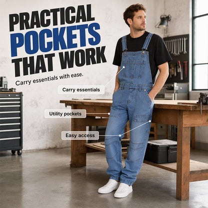 👖Men's Classic Fit Denim Overalls– Comfy, Practical & Effortlessly Stylish✨