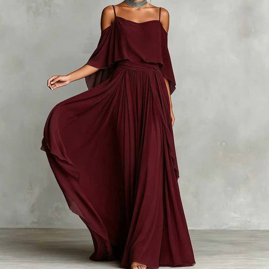 💃 Women’s Elegant Cold Shoulder Flowing Maxi Dress– Elegant, Flowy & Perfect For Special Occasions✨