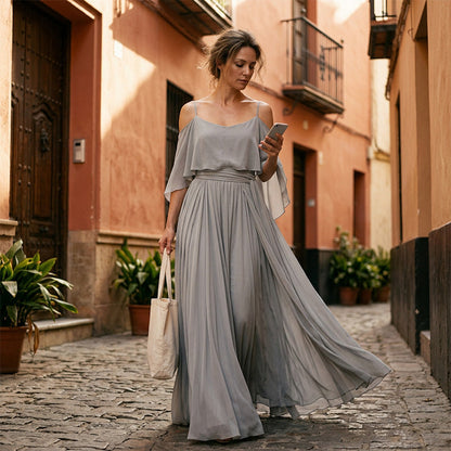 💃 Women’s Elegant Cold Shoulder Flowing Maxi Dress– Elegant, Flowy & Perfect For Special Occasions✨
