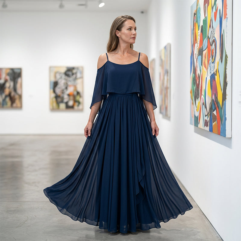 💃 Women’s Elegant Cold Shoulder Flowing Maxi Dress– Elegant, Flowy & Perfect For Special Occasions✨