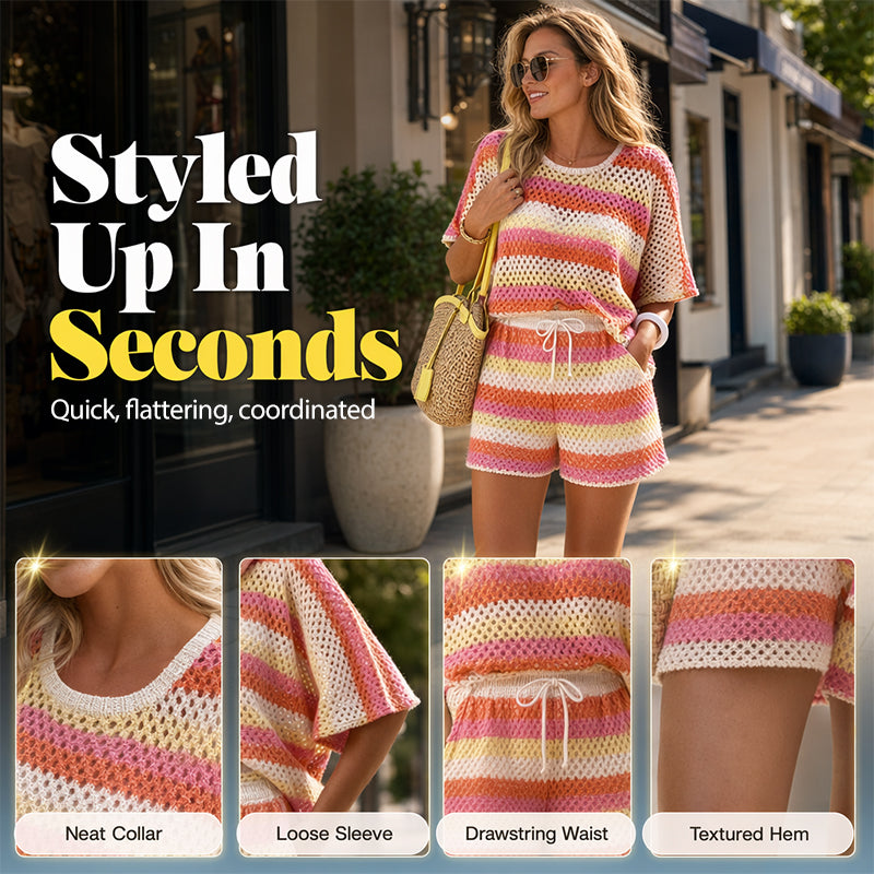 ⏳Limited-time 50% Off⏰Women's Colorblock Striped Knit Lounge Set👚🩳