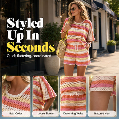 ⏳Limited-time 50% Off⏰Women's Colorblock Striped Knit Lounge Set👚🩳