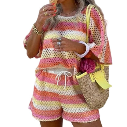 ⏳Limited-time 50% Off⏰Women's Colorblock Striped Knit Lounge Set👚🩳