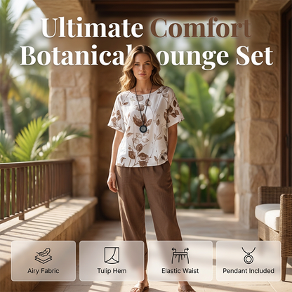 🌿👗Effortless Printed Tee Set – Elegant Top & Tulip Hem Trousers ✨