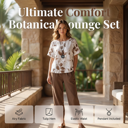 🌿👗Effortless Printed Tee Set – Elegant Top & Tulip Hem Trousers ✨