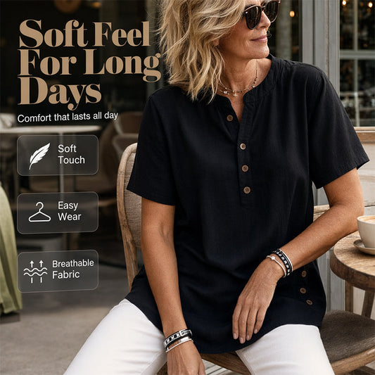👕Women’s Relaxed Henley Top – Soft Casual Short Sleeve Shirt With Side Button Detail ✨