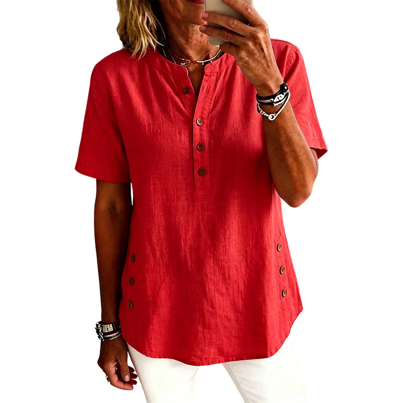 👕Women’s Relaxed Henley Top – Soft Casual Short Sleeve Shirt With Side Button Detail ✨