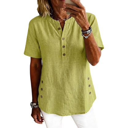👕Women’s Relaxed Henley Top – Soft Casual Short Sleeve Shirt With Side Button Detail ✨