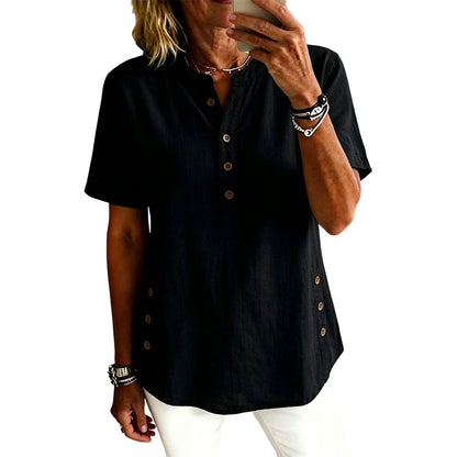 👕Women’s Relaxed Henley Top – Soft Casual Short Sleeve Shirt With Side Button Detail ✨