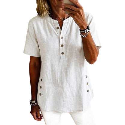 👕Women’s Relaxed Henley Top – Soft Casual Short Sleeve Shirt With Side Button Detail ✨