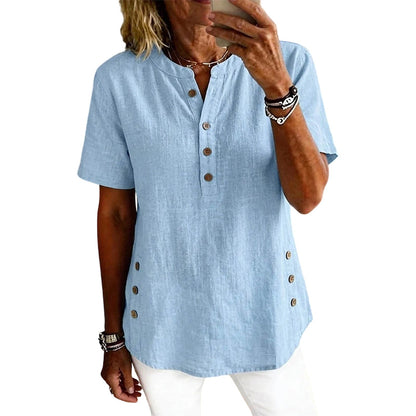 👕Women’s Relaxed Henley Top – Soft Casual Short Sleeve Shirt With Side Button Detail ✨