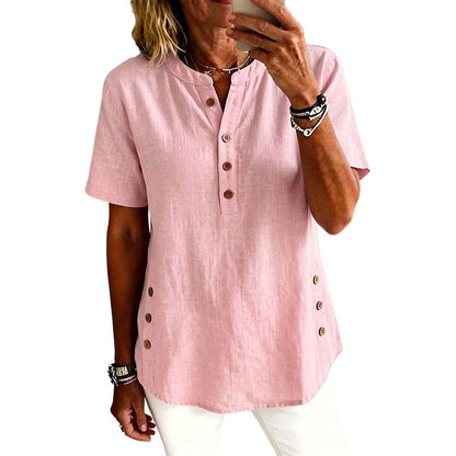 👕Women’s Relaxed Henley Top – Soft Casual Short Sleeve Shirt With Side Button Detail ✨