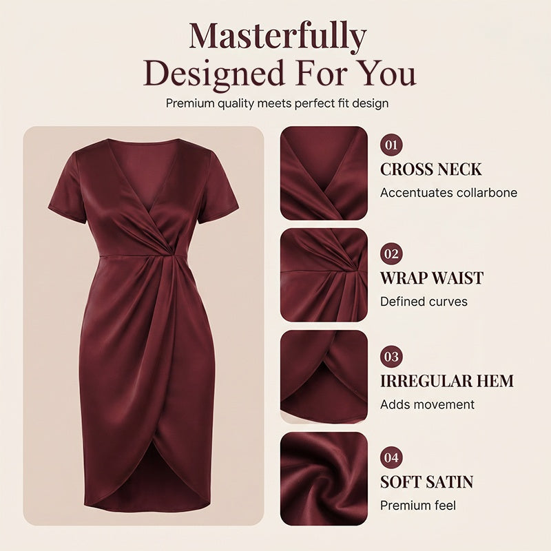 💖👗Women's Short Sleeve V-Neck Asymmetrical Wrap Dress– Elegant, Comfortable & Perfect For Any Occasion✨