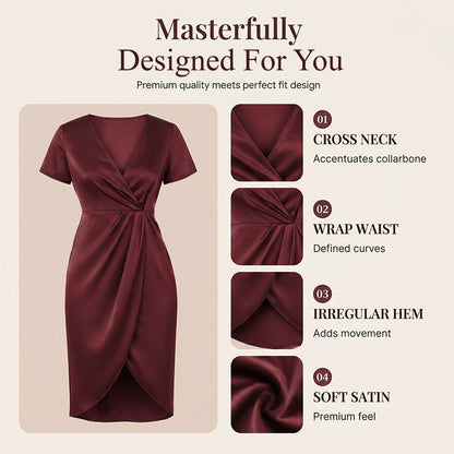 💖👗Women's Short Sleeve V-Neck Asymmetrical Wrap Dress– Elegant, Comfortable & Perfect For Any Occasion✨