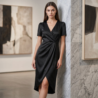 💖👗Women's Short Sleeve V-Neck Asymmetrical Wrap Dress– Elegant, Comfortable & Perfect For Any Occasion✨