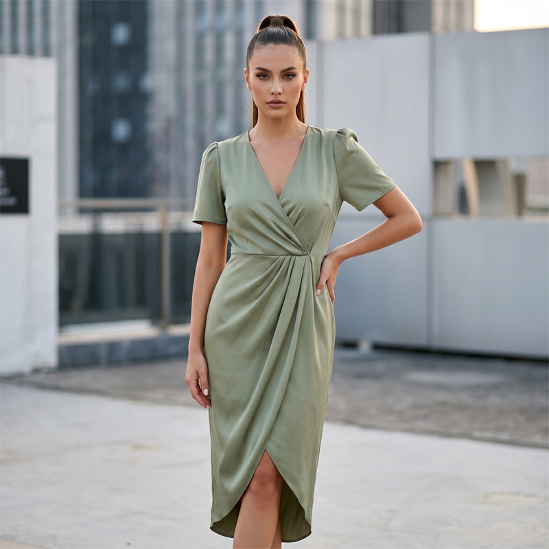💖👗Women's Short Sleeve V-Neck Asymmetrical Wrap Dress– Elegant, Comfortable & Perfect For Any Occasion✨