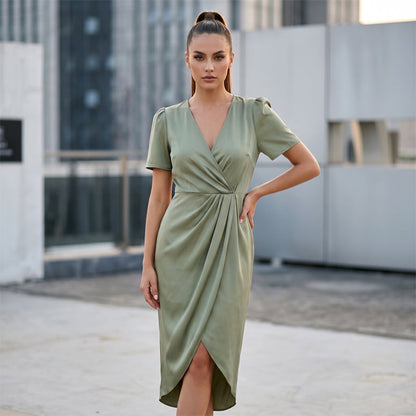 💖👗Women's Short Sleeve V-Neck Asymmetrical Wrap Dress– Elegant, Comfortable & Perfect For Any Occasion✨