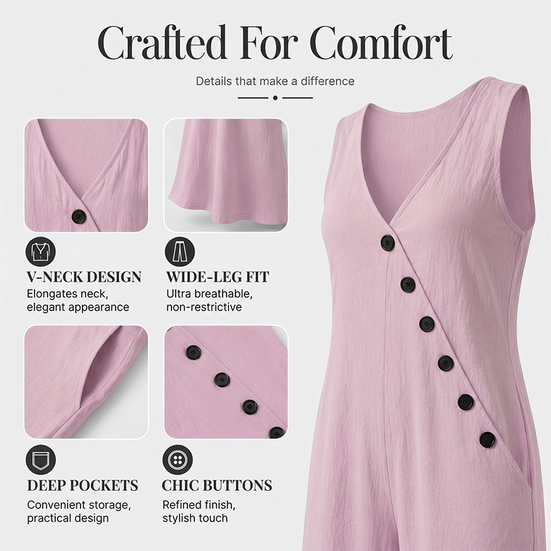 🌿✨Women's Sleeveless V-Neck Jumpsuit with Pockets – Lightweight, Flattering & Made For Comfort💃