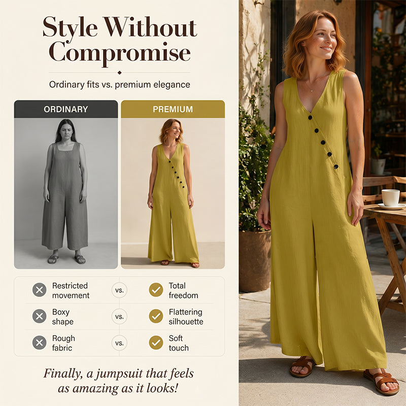 🌿✨Women's Sleeveless V-Neck Jumpsuit with Pockets – Lightweight, Flattering & Made For Comfort💃