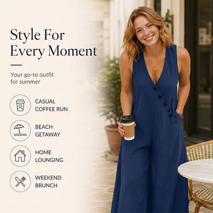 🌿✨Women's Sleeveless V-Neck Jumpsuit with Pockets – Lightweight, Flattering & Made For Comfort💃