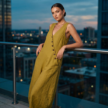 🌿✨Women's Sleeveless V-Neck Jumpsuit with Pockets – Lightweight, Flattering & Made For Comfort💃