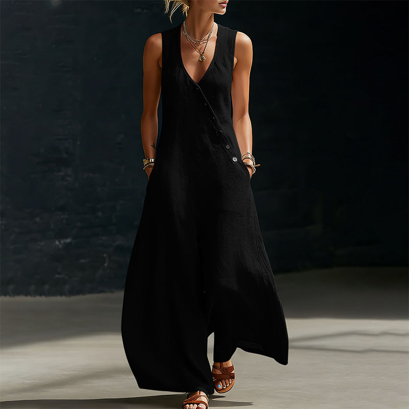 🌿✨Women's Sleeveless V-Neck Jumpsuit with Pockets – Lightweight, Flattering & Made For Comfort💃