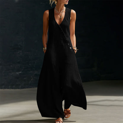 🌿✨Women's Sleeveless V-Neck Jumpsuit with Pockets – Lightweight, Flattering & Made For Comfort💃