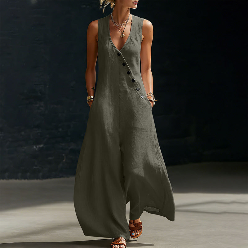 🌿✨Women's Sleeveless V-Neck Jumpsuit with Pockets – Lightweight, Flattering & Made For Comfort💃